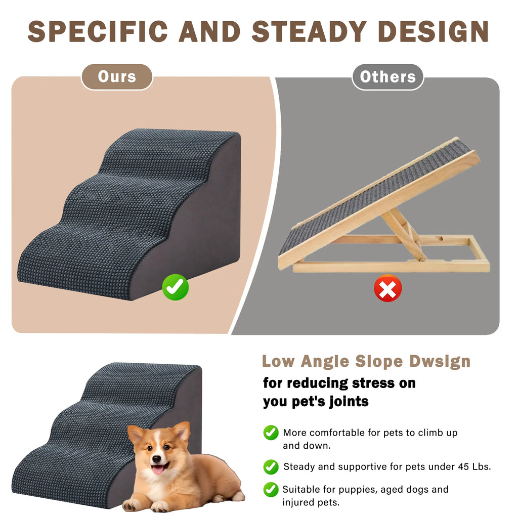 Pet Stairs, Steps, Small Dogs Getting Up and Down, Bed Ladder, Bedside Ladder, Removable and Washable Sponge Slope Ladder