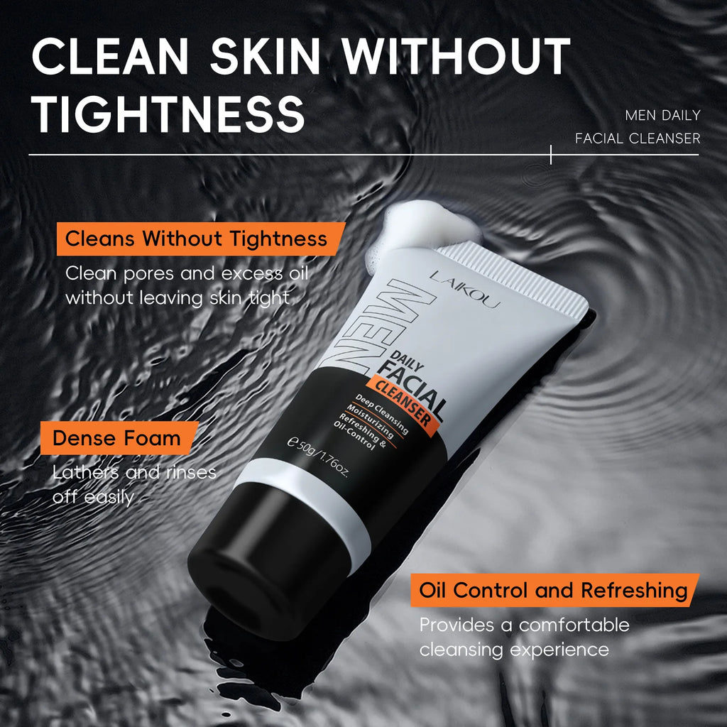 LAIKOU Men's Facial Cleanser, Moisturizing, Men's Skin Care, Oil Control, Blackhead Remover, Cosmetics, Deep Nourishment