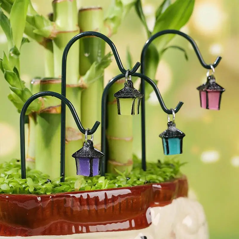 {MX} 6Pcs Miniature Vintage Lantern Fairy Garden Decorative Stakes Glow-in-the-Dark Bonsai Decorations Mini Lantern Crafts