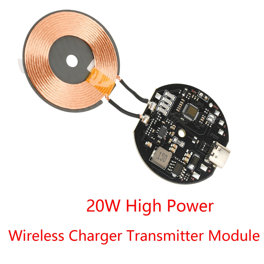20W High Power Wireless Charger Transmitter Module 12V/24V Type-C Fast Charging Circuit Coil Charger Board for Mobile Phone
