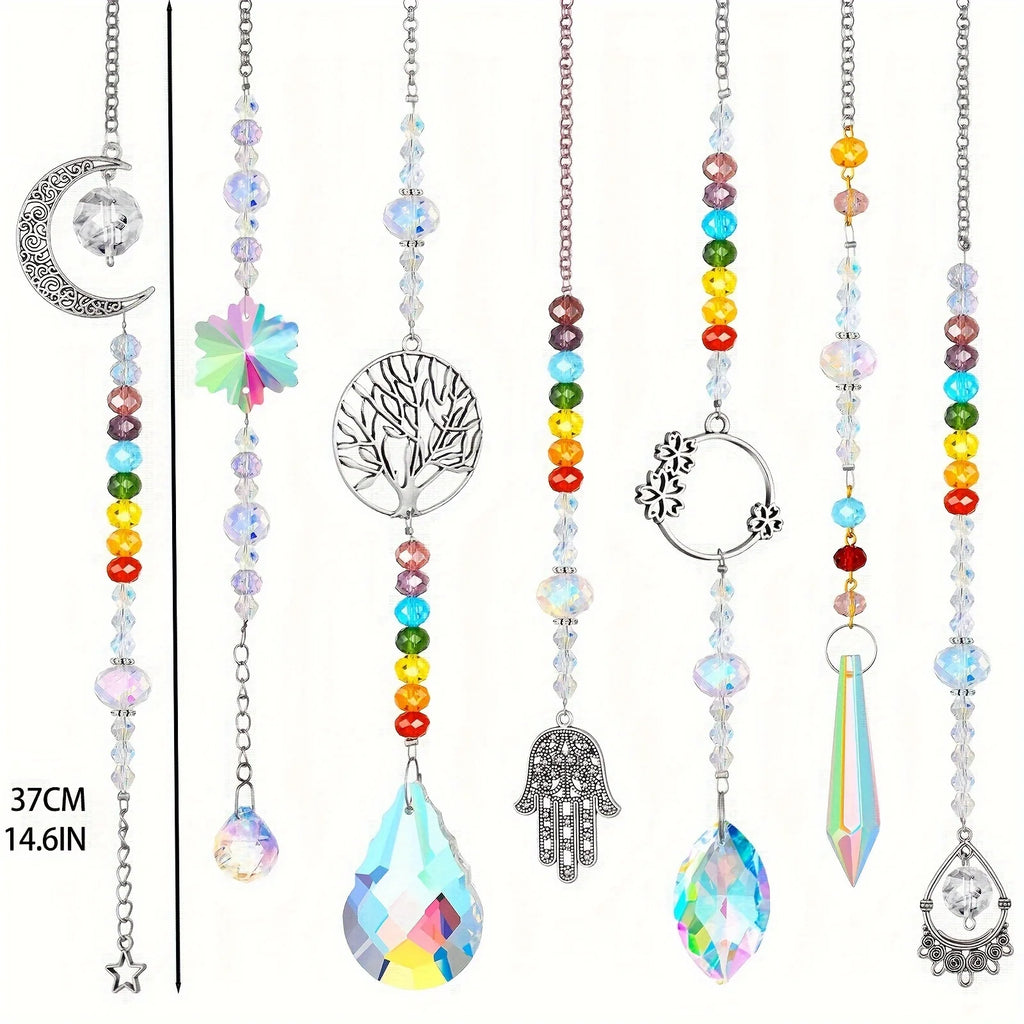 7 Pieces Sun Catcher Crystals Colorful Hanging Prism Suncatcher Window Ornament Beads Chain Sphere Chandelier Pendants for Home