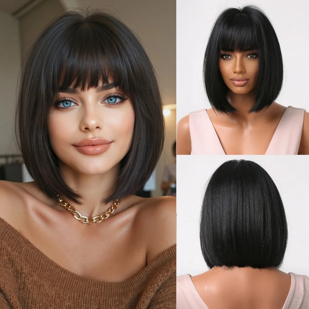 HENRY MARGU Dark Brown Bob Wig With Bangs