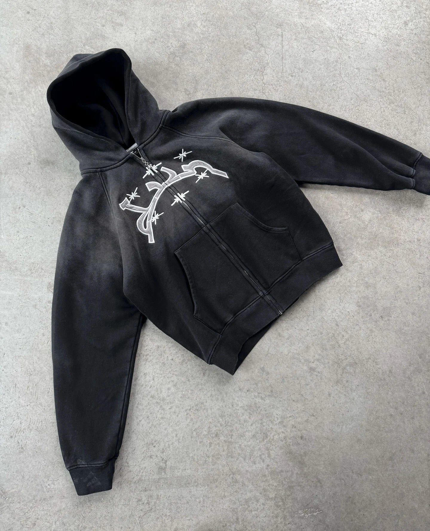 Divin Vintage Fashion Embroidery Zip Up Hoodies Y2k New Harajuku Hip Hop Coat Loose Hooded Sweatshirt Men And Women Streetwear