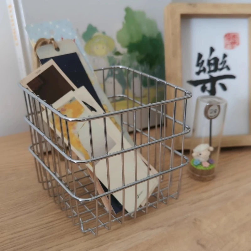 Metal Desktop Storage Basket Box Office Cosmetics Makeup Storage Box Desk Organizer Stationery Kitchen Items
