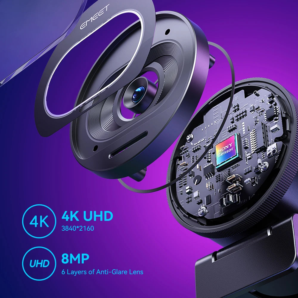 Webcam 4K Emeet S600 Webcam for PC USB Camera