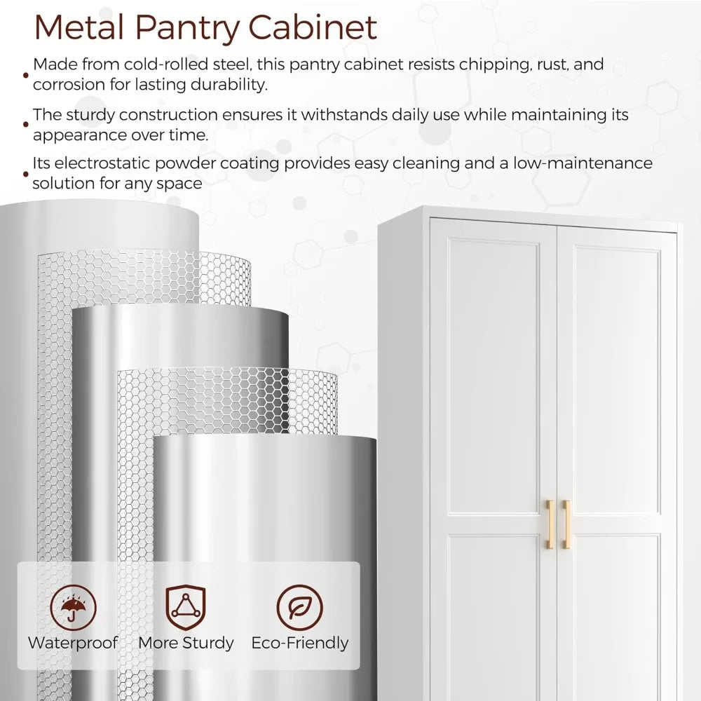 71" Tall Metal Kitchen Pantry Cabinet with Doors