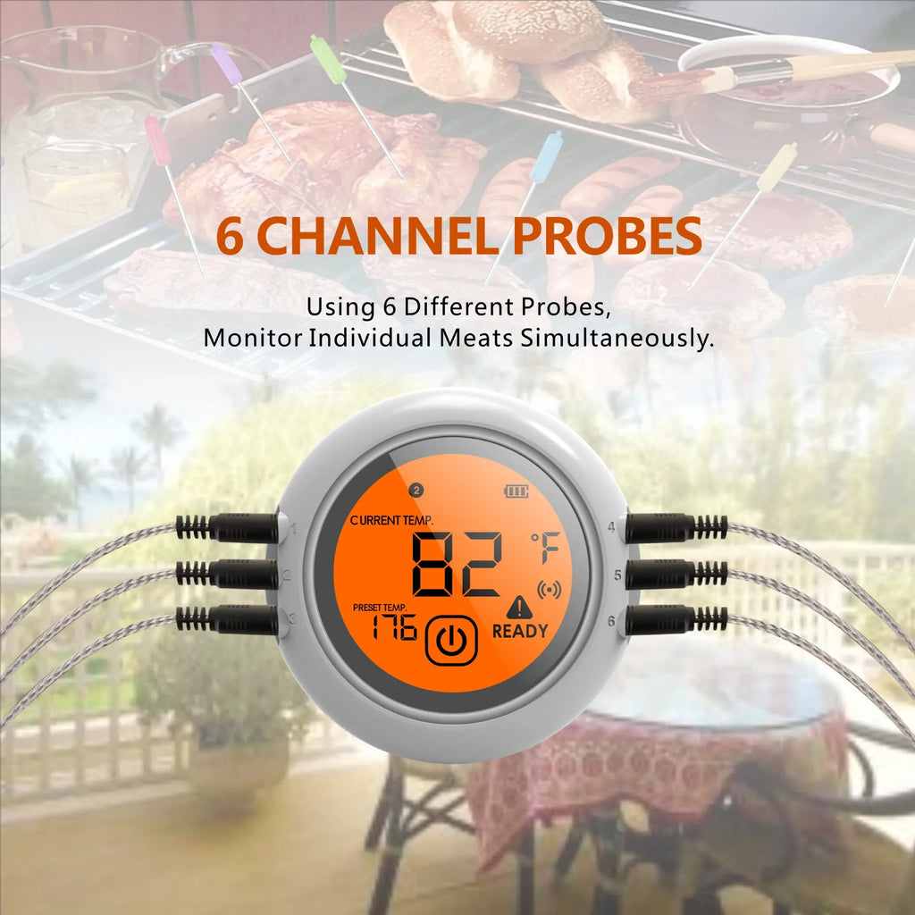 Wireless Bluetooth BBQ Thermometer For Meat Grill Barbecue Food Cooking Smoker Digital Thermometer Remote Range 100M  6 Probes
