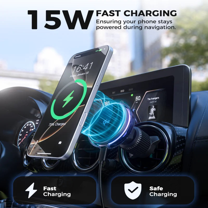 2025 New QI2 15W Magnetic Car Wireless Charger Bracket Flexible Electric Phone Fan Cooler