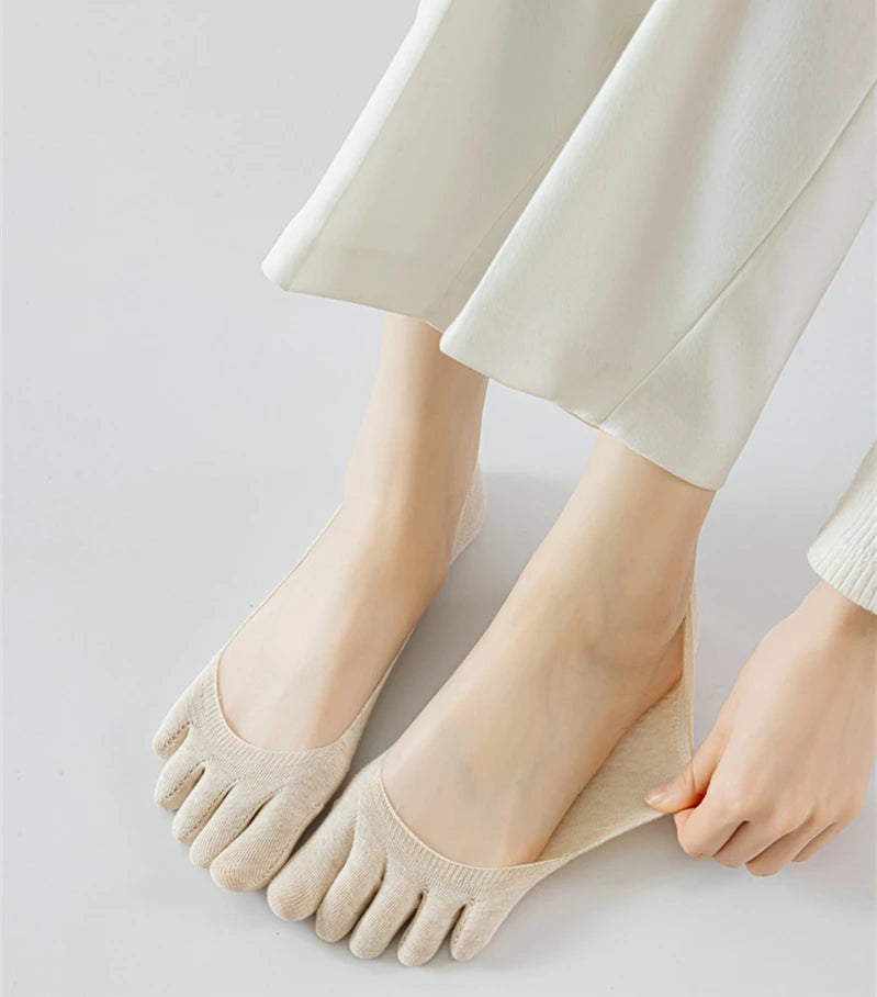 1 Pairs Summer Women Five Finger Socks Pure Cotton Candy Color Thin Breathable Silicone Anti-slip Split-Toe Shallow Boat Socks