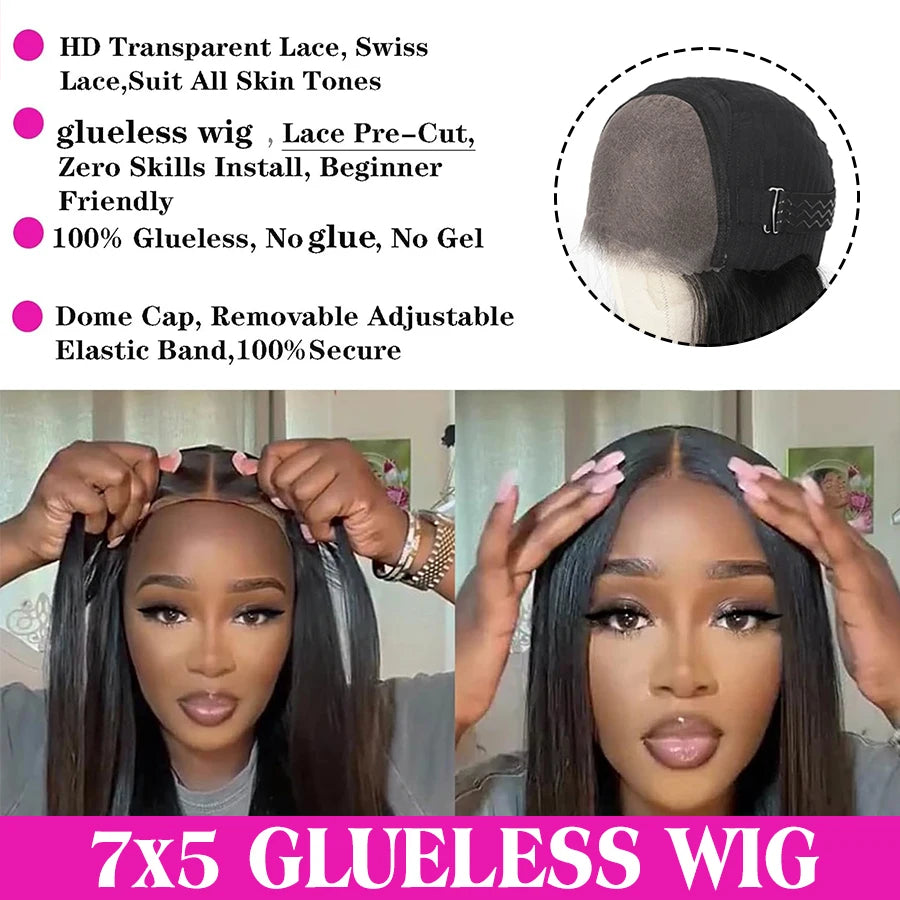 Glueless Wig Human Hair 6X4 5X5 Pre Cut Lace