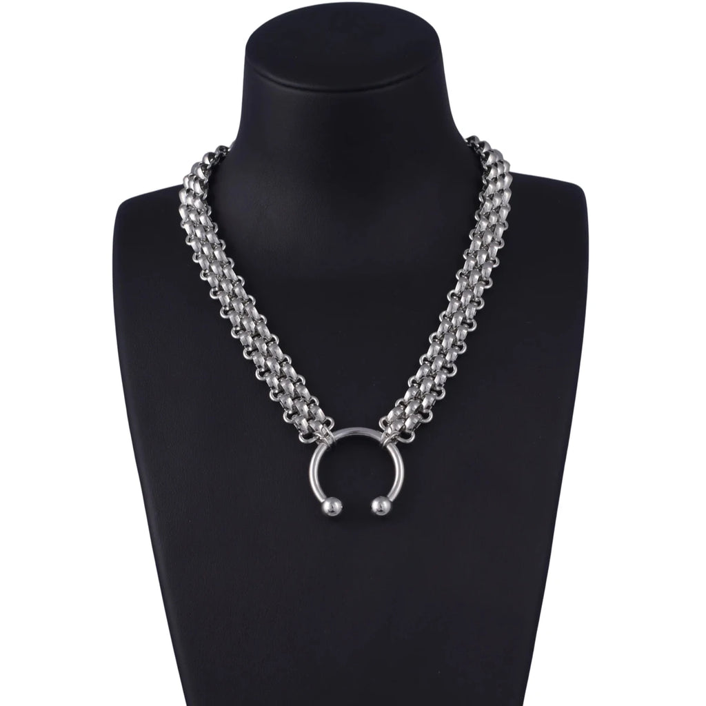 Punk Chain Choker Necklace, Horseshoe Style
