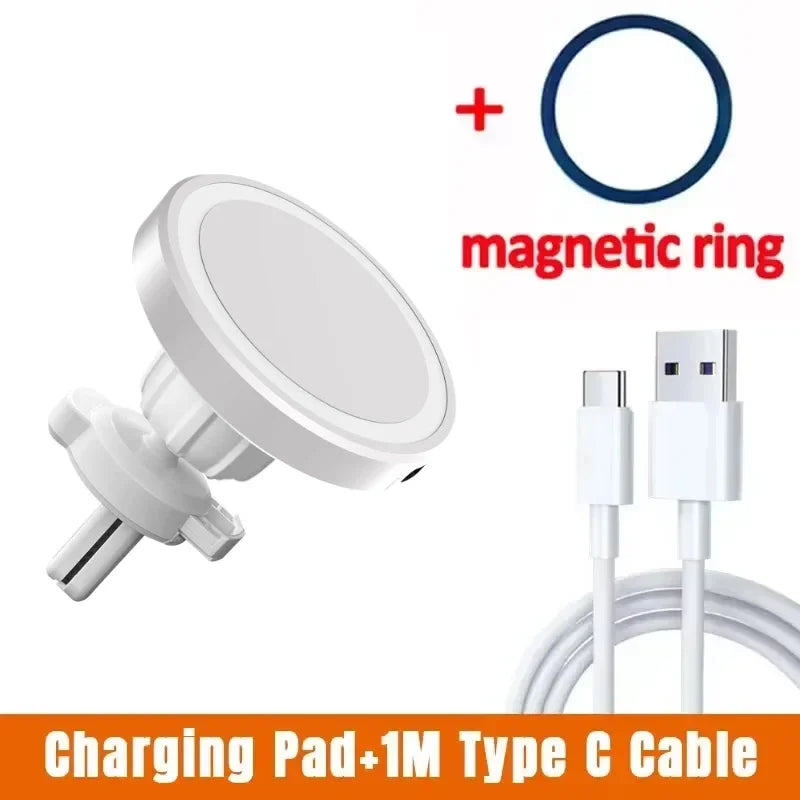 Magnetic Car Wireless Charger Air Vent Clip Phone Holder & Ring For Magsafe iPhone 17 16 15 14 13 12 Pro Max Fast Charging Stand
