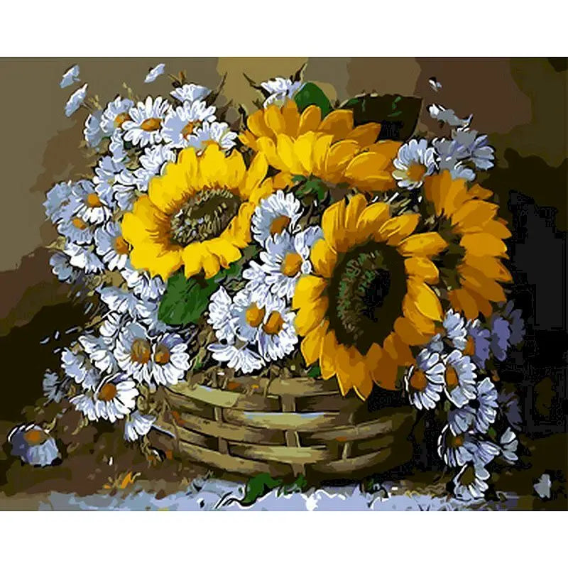 GATYZTORY DIY Frame Painting By Numbers Kits Sunflowers Abstract Modern Home Wall Art Picture Flowers Paint By Numbers