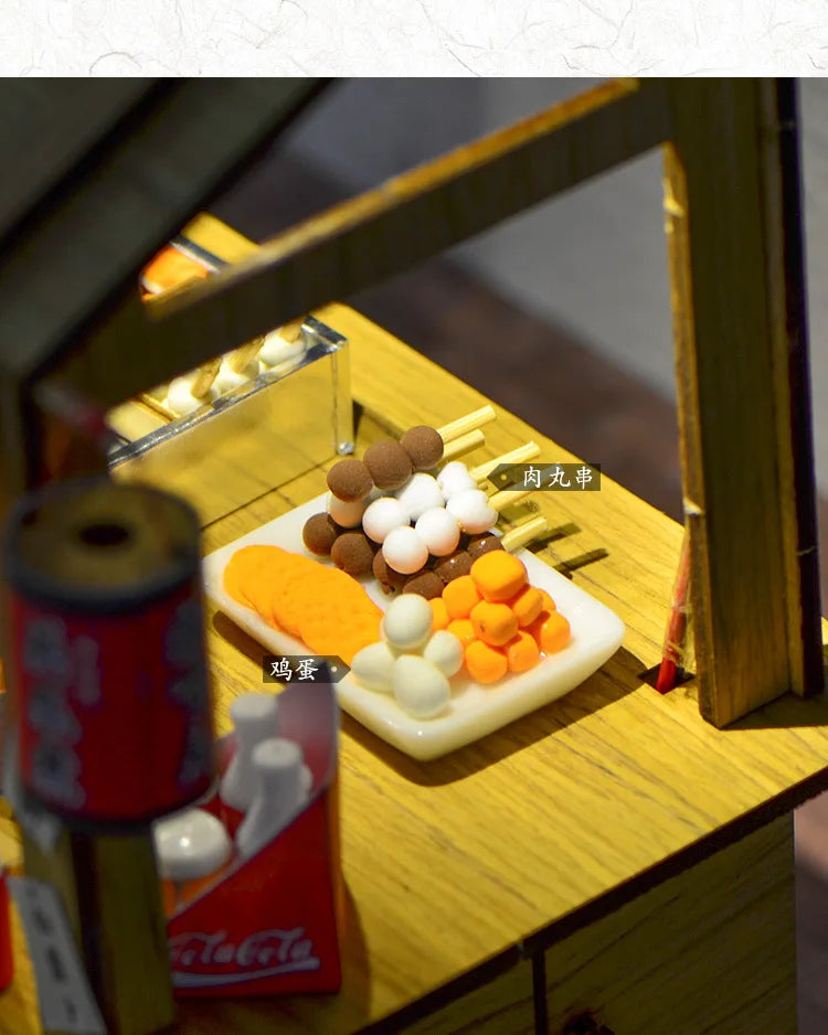 16 DIYJapanese Chinese style handmade wooden doll house Oden cooking car stall creative birthday gift collector decoration