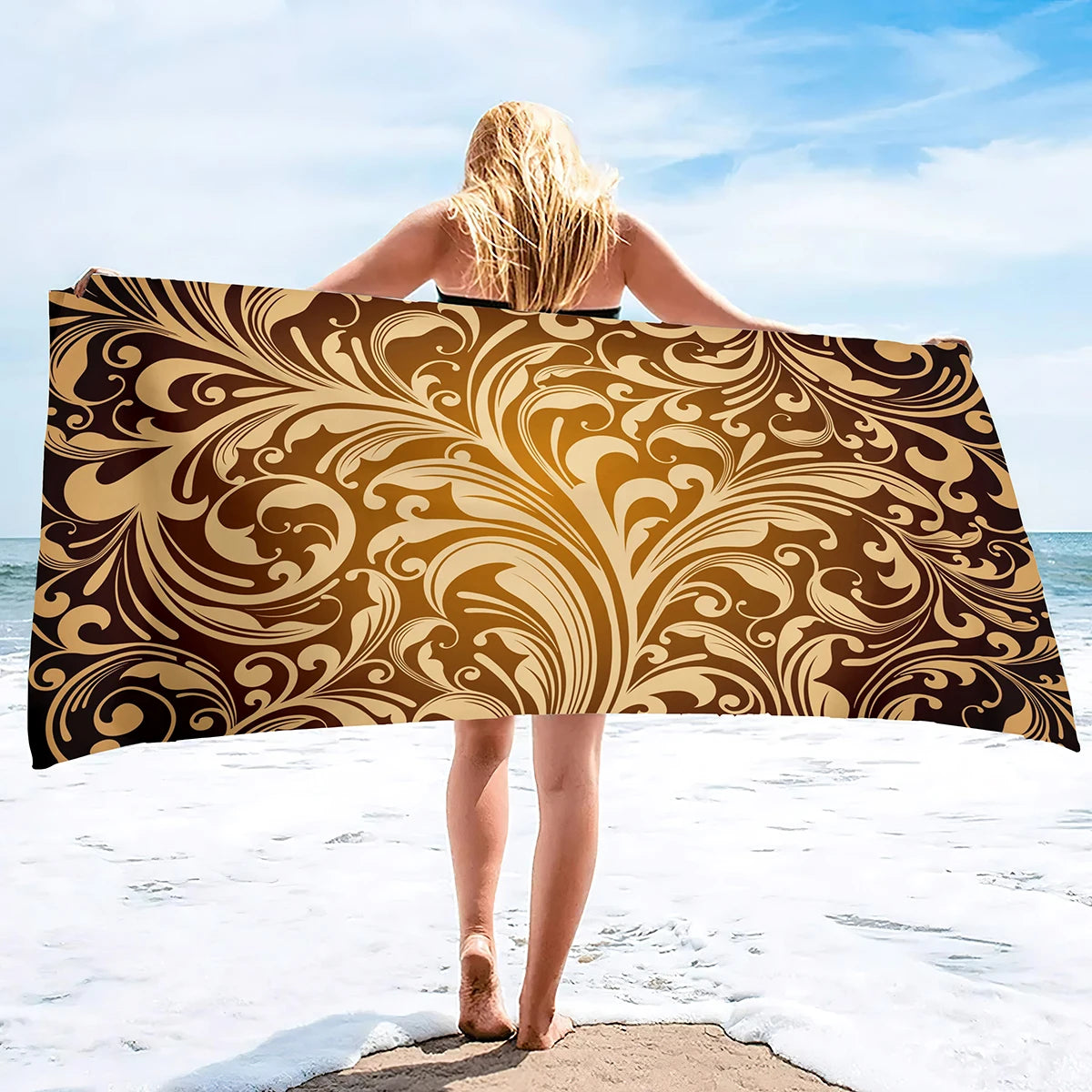 Beach Towel Vintage Gold Bath Towel Oversized,Sand Free Beach Towel Quick Dry Absorbent Towel for Travel Pool Yoga Gym Sport