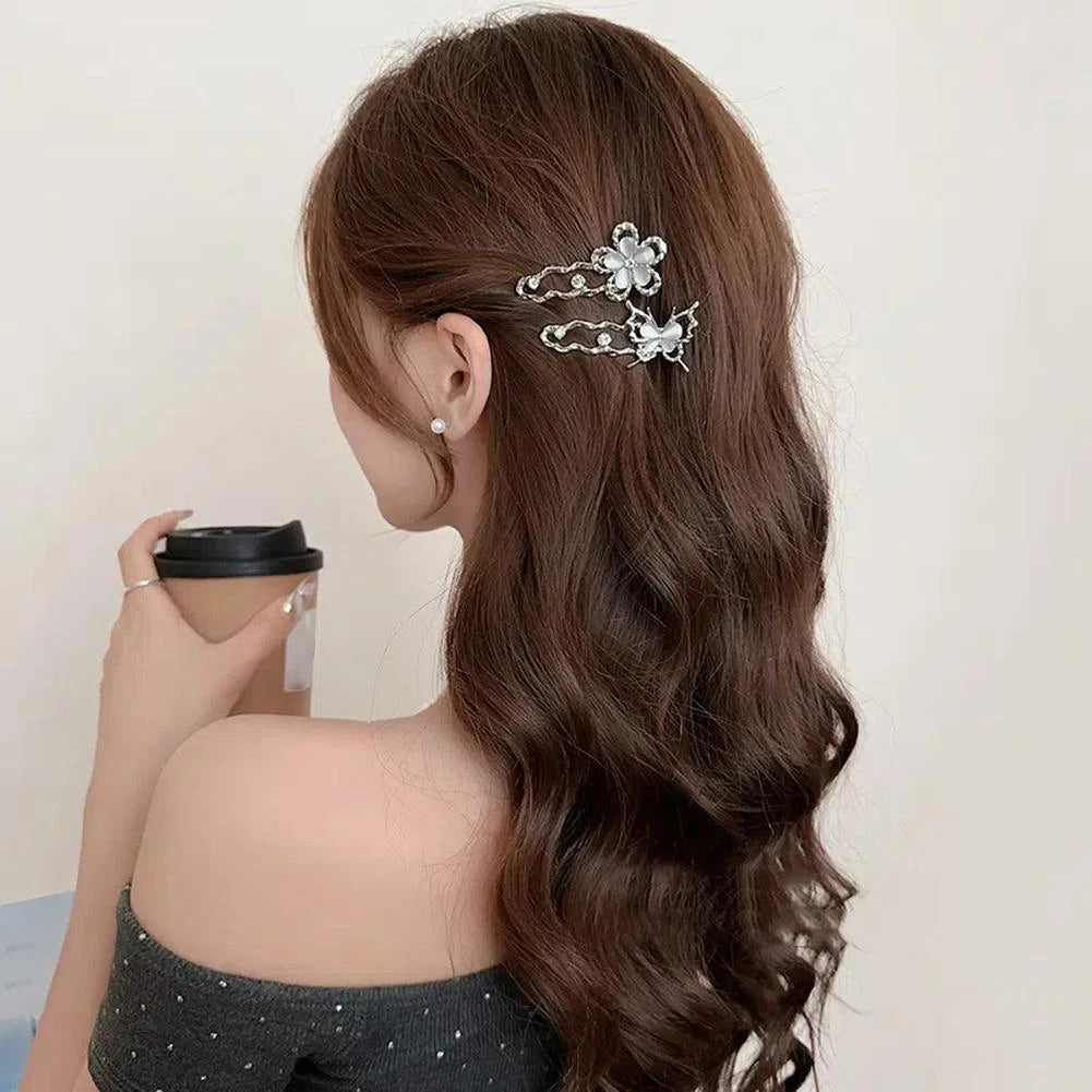 Y2K Girls Irregular Liquid Metal Hair Clip Butterfly Flower Cat