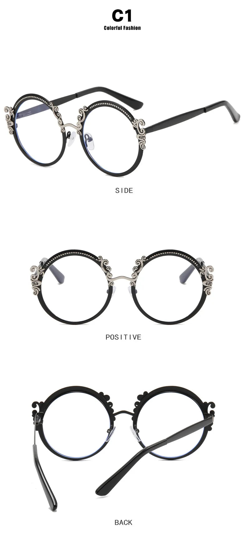Gold Clear Carving Round Reading Glasses Women Unique Vintage Prescription Eyeglasses Metal Frame Blue Light Blocking Glasses
