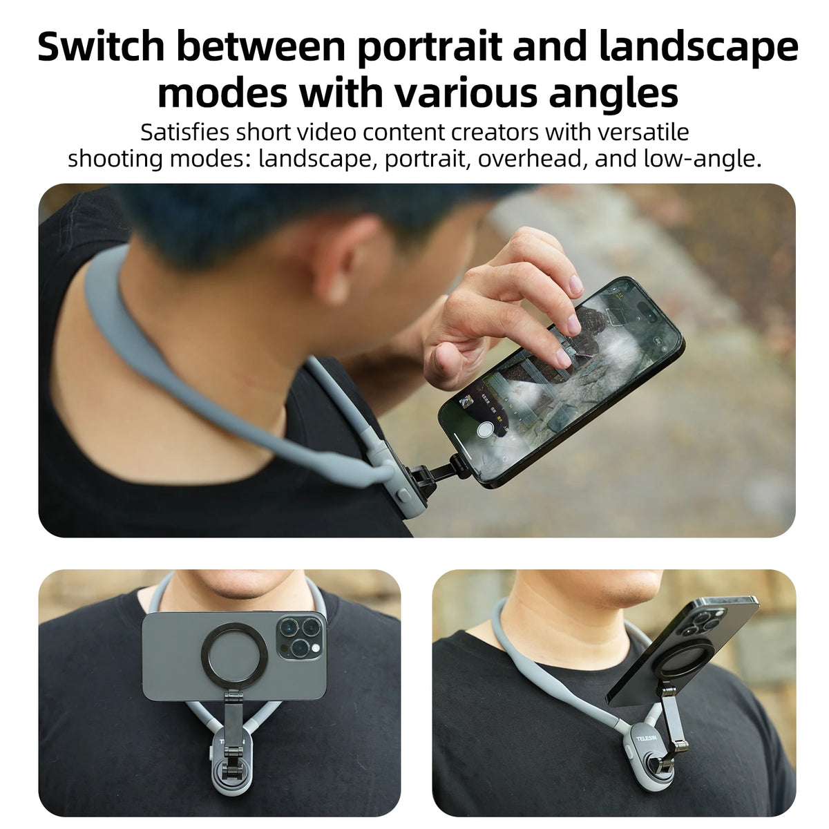 Telesin Silicone Magnetic Quick Release Neck Mount Hold for Iphone