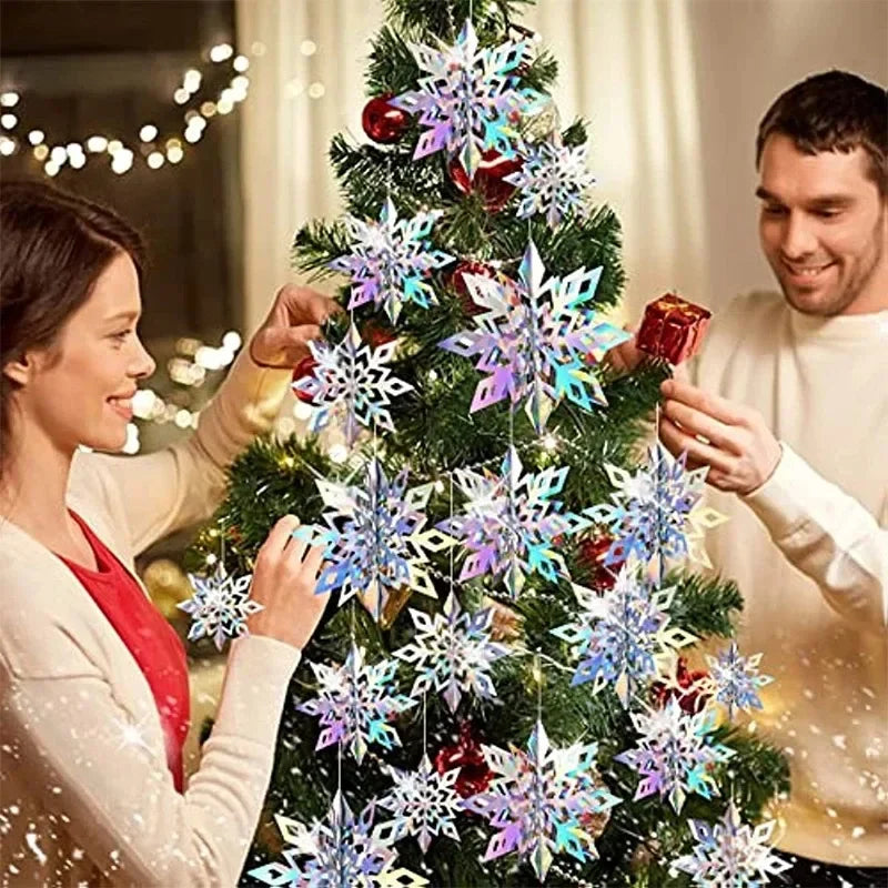 6Pcs Christmas Snowflake 15/20/25CM Hanging Christmas Tree Ornament Xmas Home Decor Navidad New Year 2024 Decor Accessories ﻿