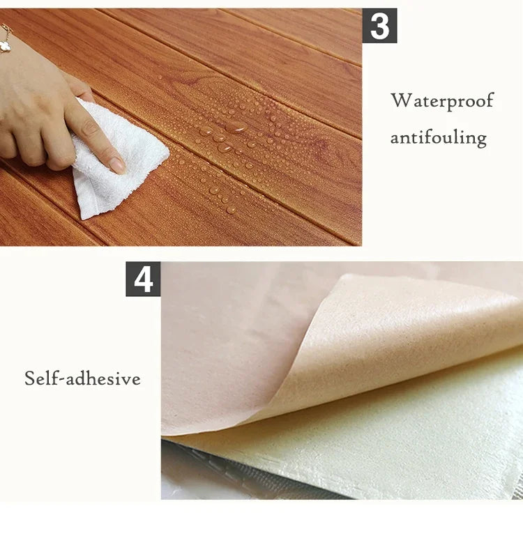 35*35cm 10Pcs 3D Wood Grain Adhesive Wall Wallpaper Waterproof Wall Stickers Living Room Kitchen Background Wall Decoration
