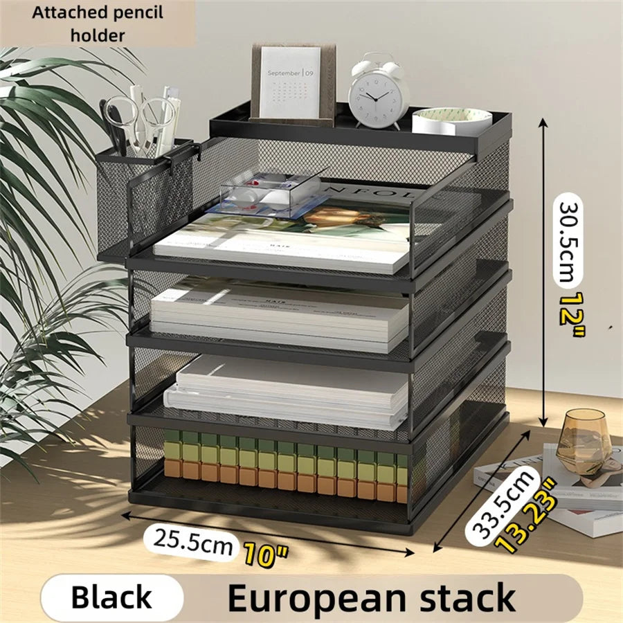 Metal Mesh Desk Organizer Box Office A4 Paper Organizer Document File Letter Book Pen Brochure Filling Tray Rack Shelf Carrier