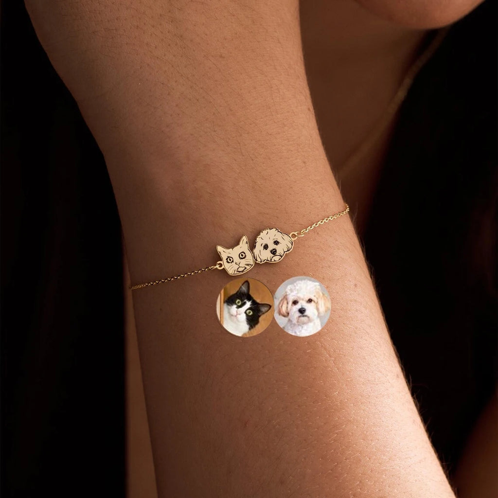 Haiyufly Personalized Pet Portrait Bracelet for Women Stainless Steel Jewelry Custom Dog Cat Photo Pet Memorial Chain Gift