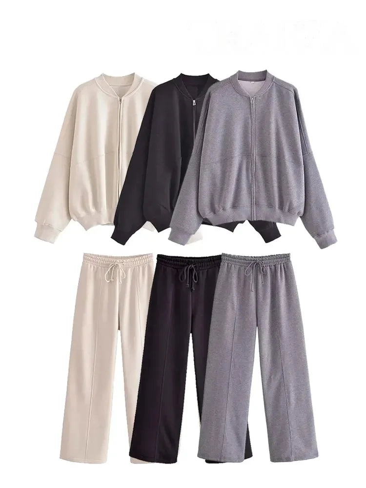 HH Women's Winter Warm Fleece Lined Zipper Jacket Sweatshirt Set Fashionable Stretch High Waist Women's Pants 2-piece Set
