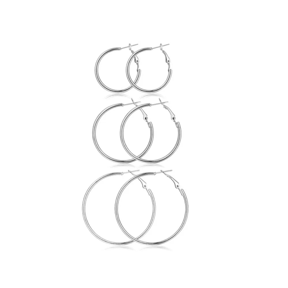 3 Pairs Hyperbole Big Gold Color Metal Hoop Earrings
