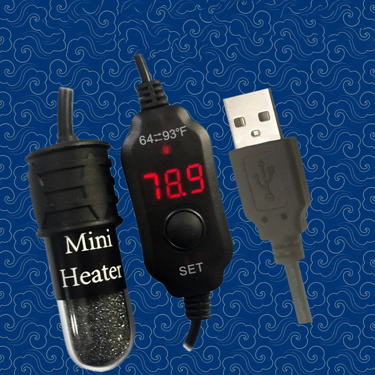 10W Adjustable Aquarium Heater Rod 18-34°C Mini USB Submersible Thermostat Heater with Digital Display for 1 to 5L Fish Tanks