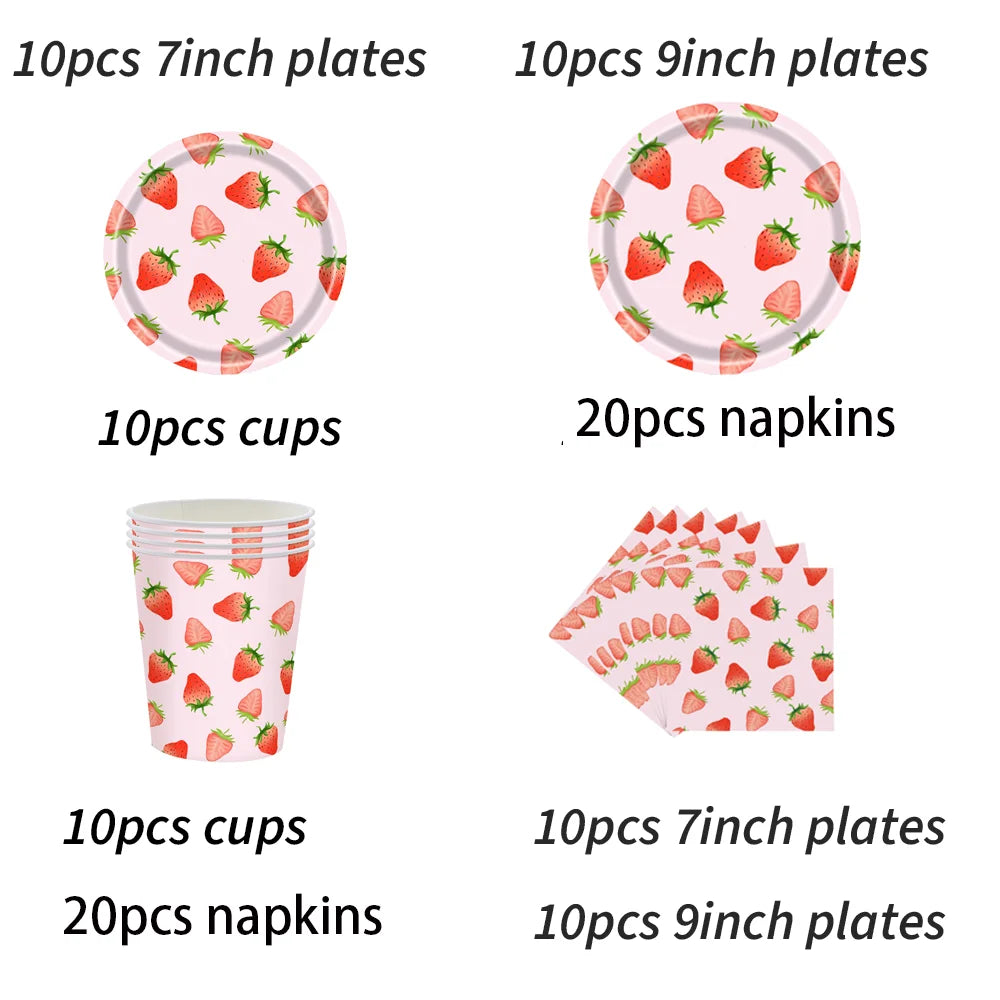 Strawberry Sets Birthday Decoration Party Disposable Paper Napkins Cups Plates Tablecloths Party Supplies