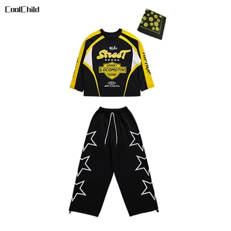 Boys K-pop Sweatshirt Fashion Vest Sweatpants Girls Hip Hop Joggers Pants Costumes Child Streetwear Kids Jazz Dance Clothes Sets