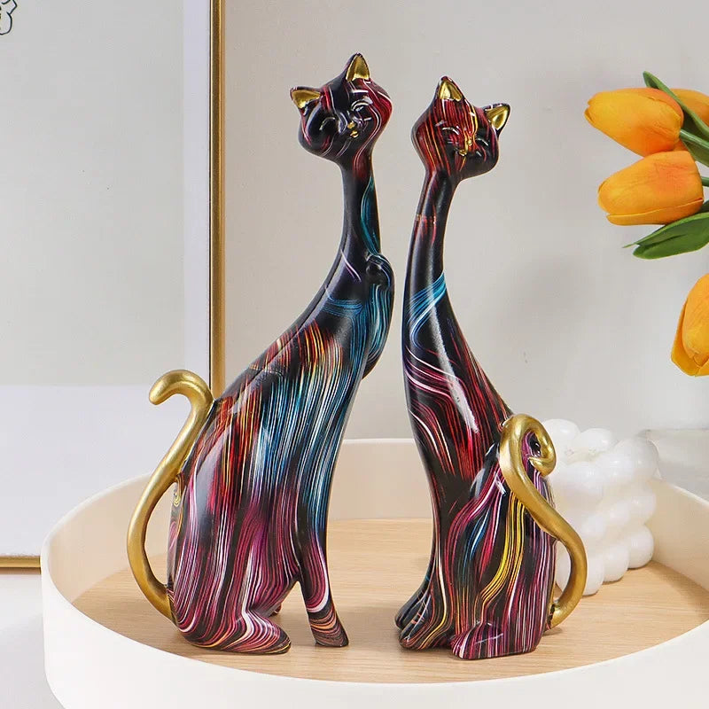 Home Decor Nordic Graffiti Art Oil Painting Cat Decoration Resin Abstract Ornament Figurines Bedroom Desktop Porch Cat Sculpture