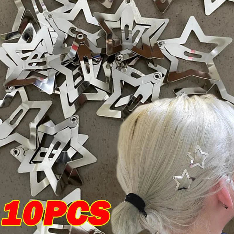 Non-Slip Star Hair Clips Y2K Metal Snap Barrettes Five-Pointed