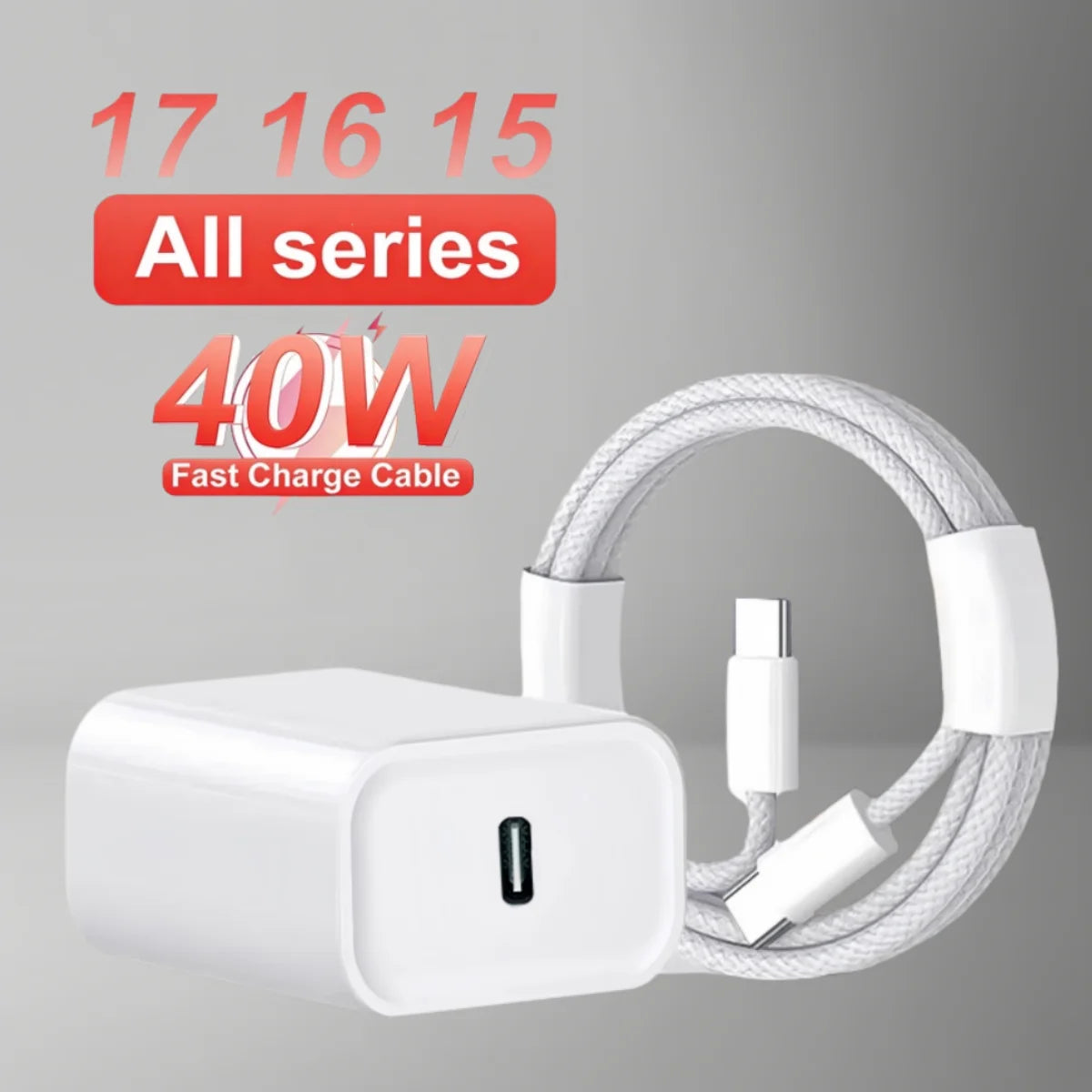 PD 40W Charger USB C Fast Charging Cable for IPhone 17 16 15 Pro