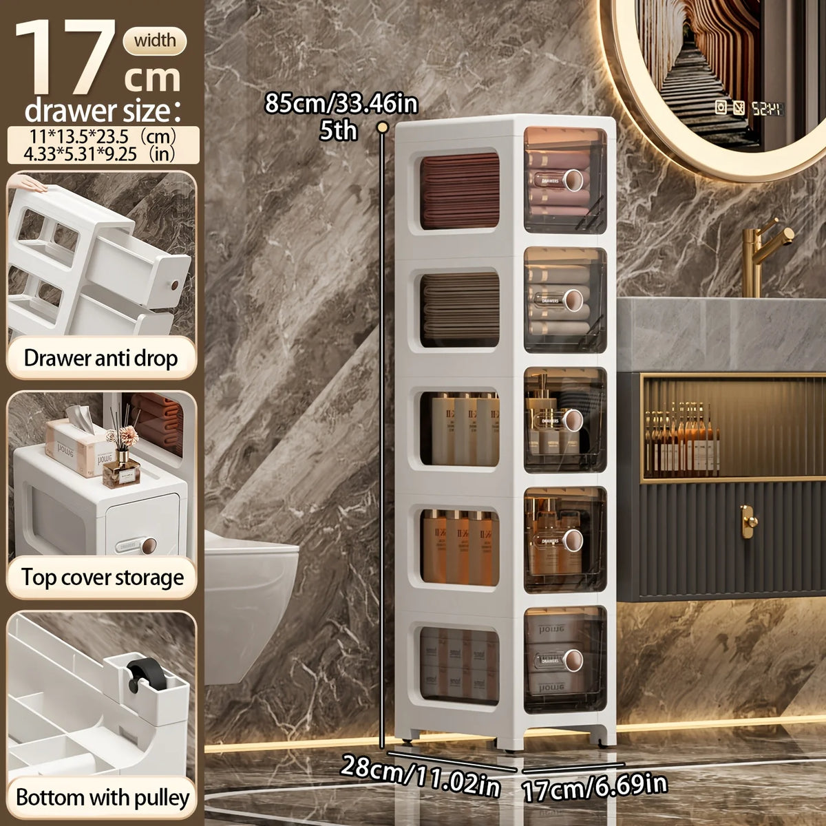 Home Narrow Space Storage Cabinet - Drawer Style - Kitchen Gap Cabinet - Bathroom Storage Cabinet - Bathroom Storage Unit