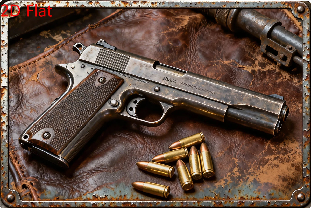 Vintage Pistol Metal  Sign Retro Gun Wall Art Iron Plaque HD Print for Home Bar Club Wall Decor