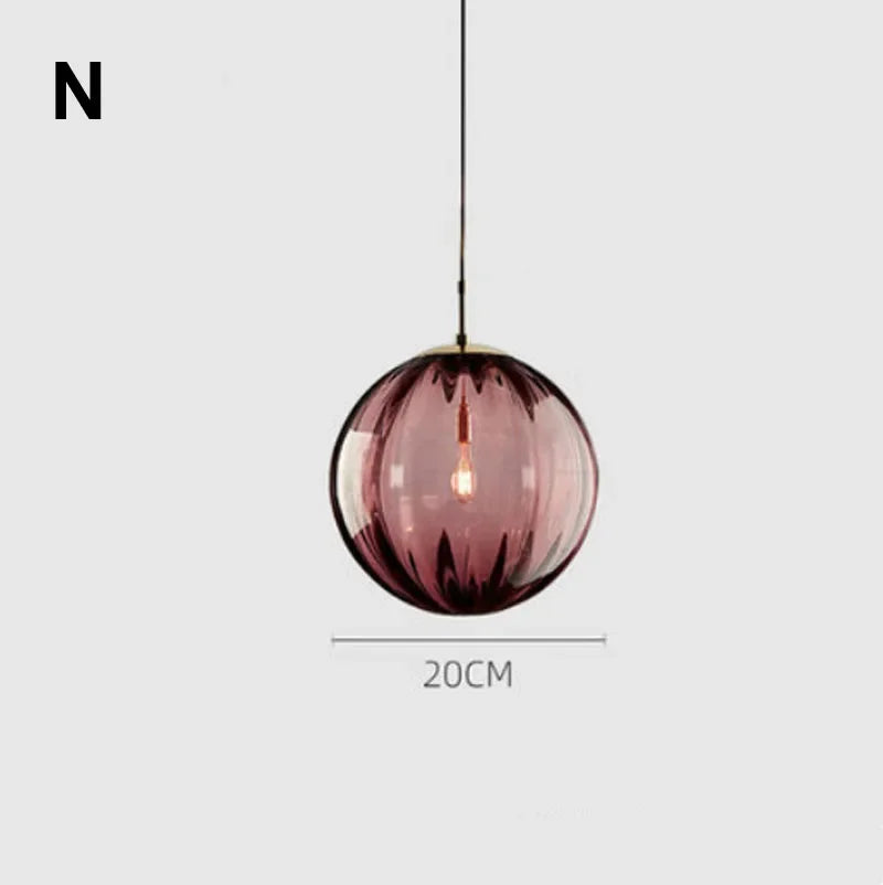 Modern Colored Glass Ball Lustre Pendant Lights Nordic Water Grain Restaurant Kitchen Hanging Light Fixture Bedroom Bedside Lamp