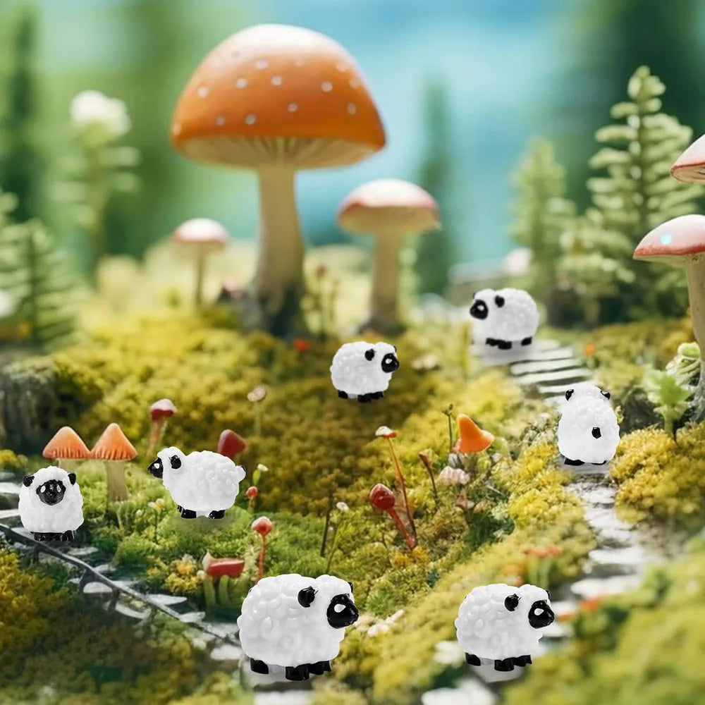20Pcs Mini Sheep Figurines Miniature Tiny Sheep Mini Plastic Sheep Resin Figurine for Fairy Garden Micro Landscape Decor