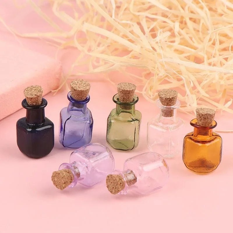 9pcs Mini Glass Color Bottles with Cork Stopper Wishing Bottles Gift Pendants DIY Home Decor Crafts Microlandscape Miniature