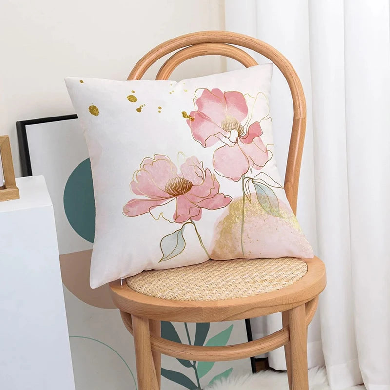 1pc Floral Print Cushion Cover Without Filler, Modern Throw Pillow Case For Sofa, Home Decor Party Decoration 17.7in