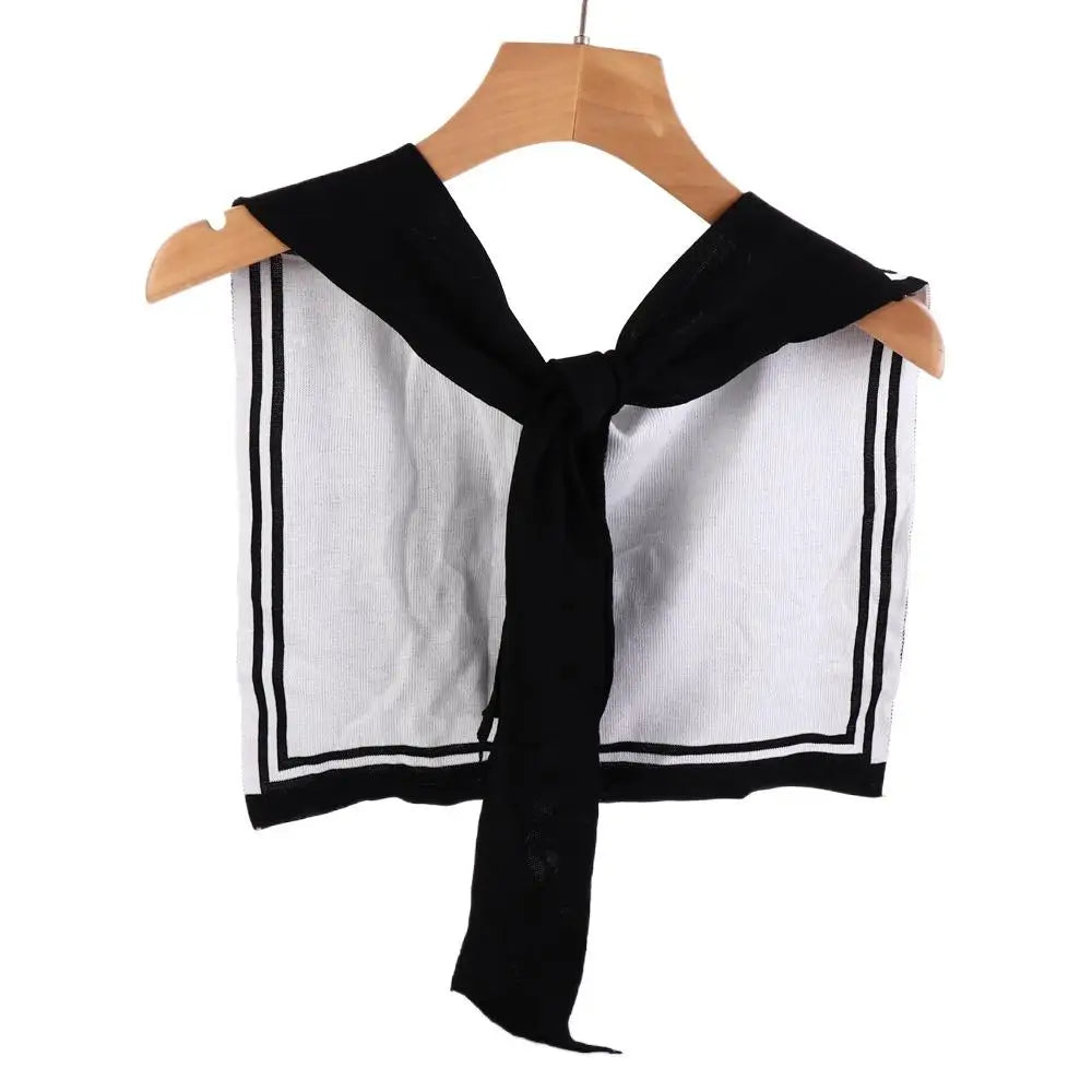 Warm Stripe Knitted Shawl Patchwork Naval Style Blouse Shoulder Fake Collar Korean Style Scarf Accessories Knot Scarf Outdoor