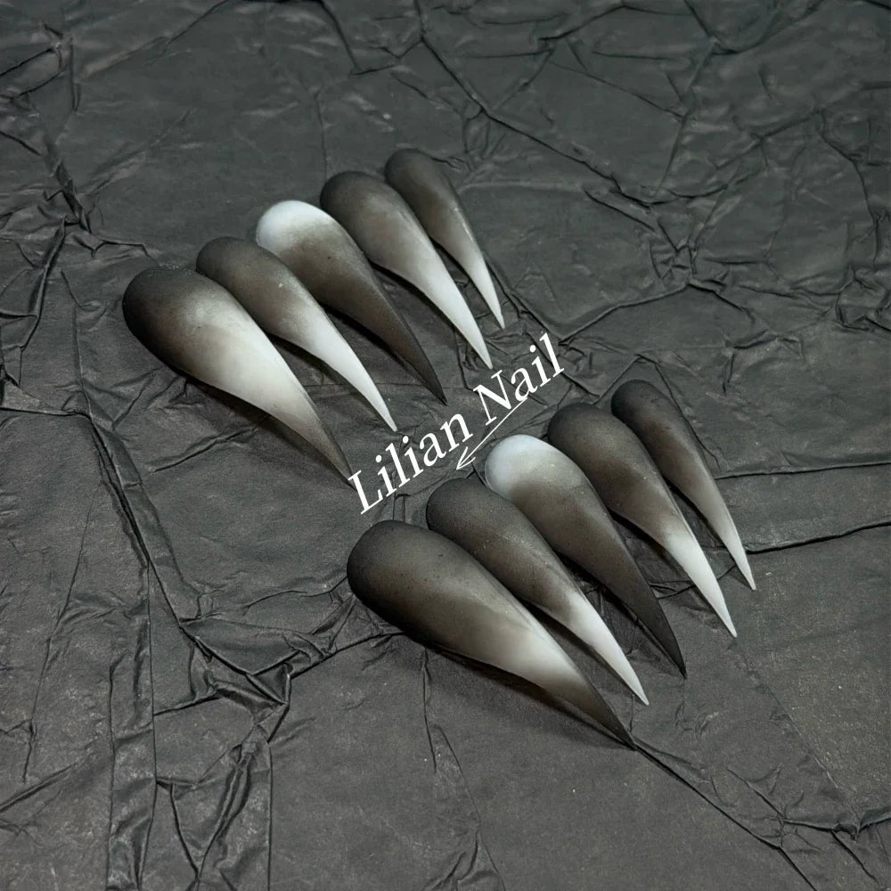 10Pcs Spice Girl Colorful Handmade Full Cover False Nail Y2K Long Dragon Shape Claw Cat Eyes Gradients Reusable Press On Nails