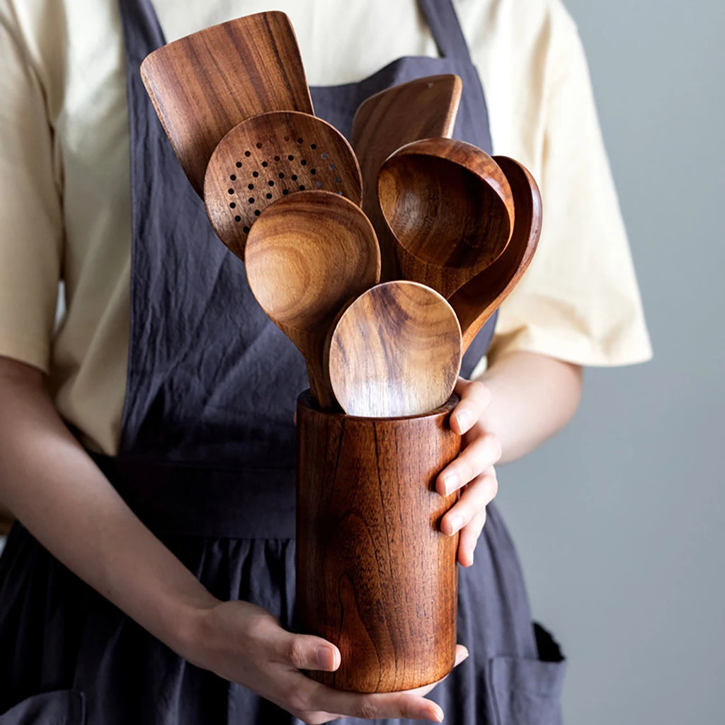 Wood Kitchenware Cooking Set Household Spatula Spoon Set Salad