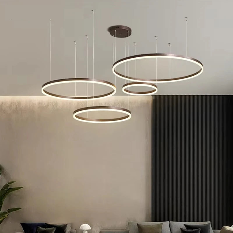 Minimalist Modern LED Chandelier Brushed Gold Black Ceiling Rings