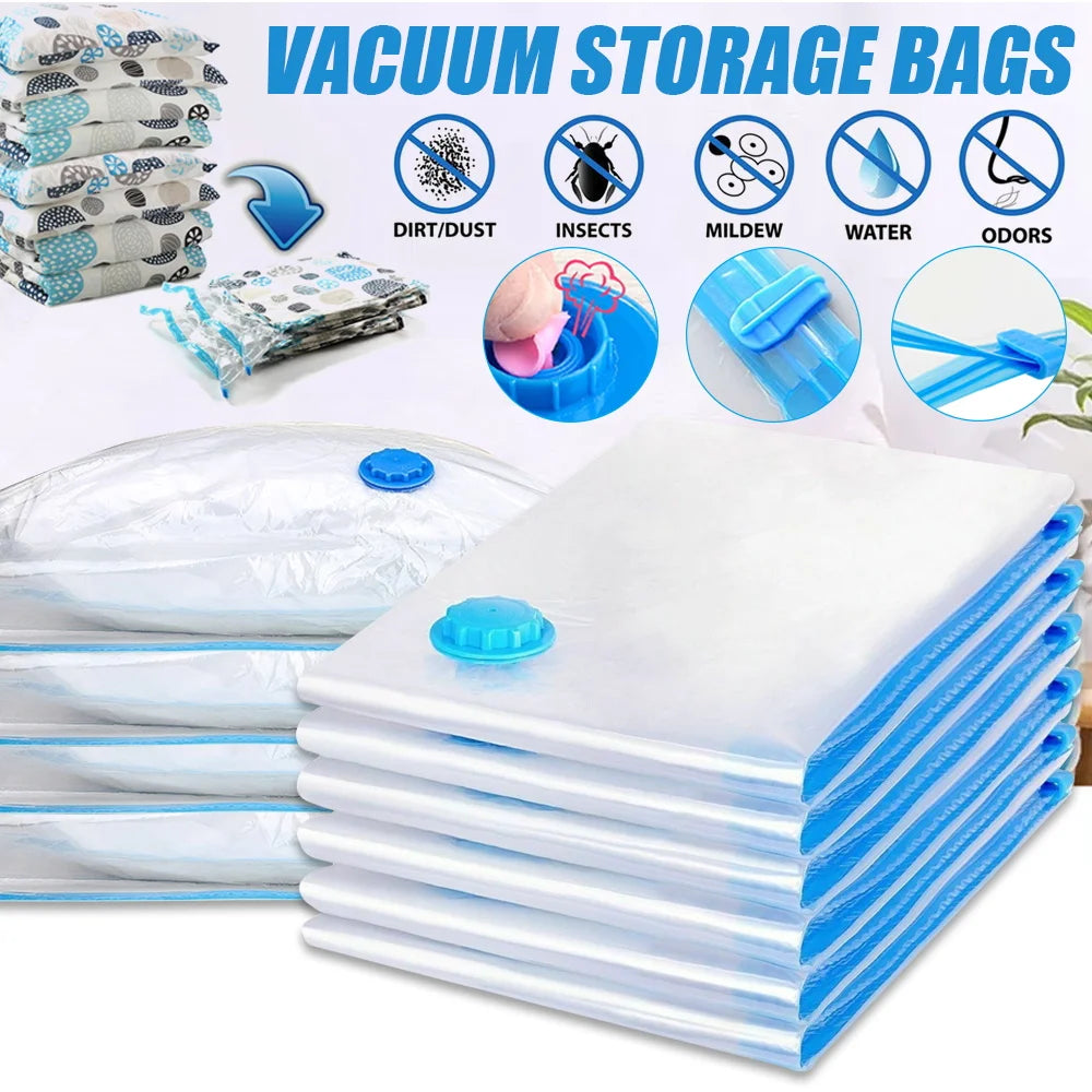 Vacuum Storage Bags Transparent Folding Compressed Space Storage Bag Travel Seal Packet Organizers For Clothes Pillow Bedding