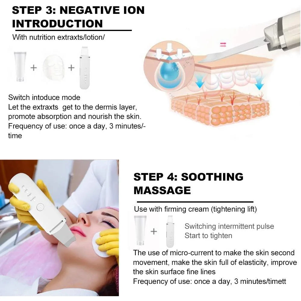 Ultrasonic Skin Scrubber Vibration Face Spatula Blackhead Remover Shovel Clean Cavitation Peeling Facial Lifting Skin Care