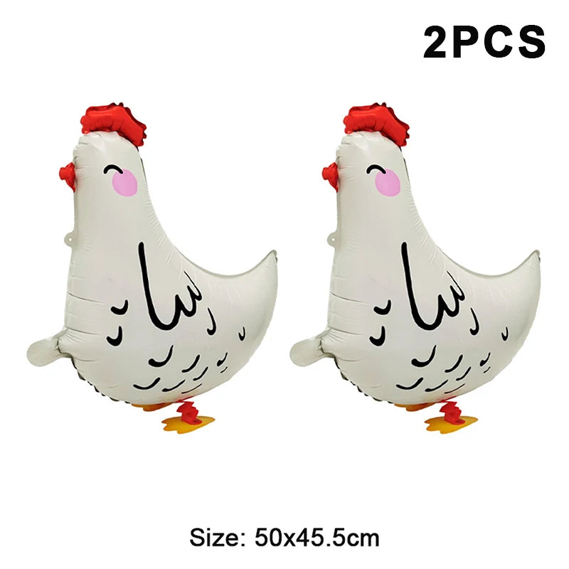 2Pcs Chicken-Shaped Aluminum Foil Balloons Black & White Polka Dot Cartoon Standing Decorations for Children's Birthday Party
