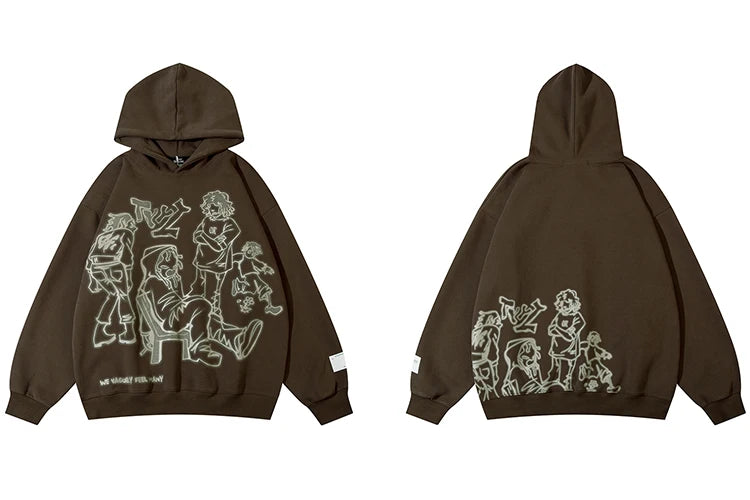 2025 Men Streetwear Pink Hoodie Sweatshirt Funny Cartoon Graphic Hoodie Autumn Harajuku Anime Hooded Pullover Hip Hop Hipster
