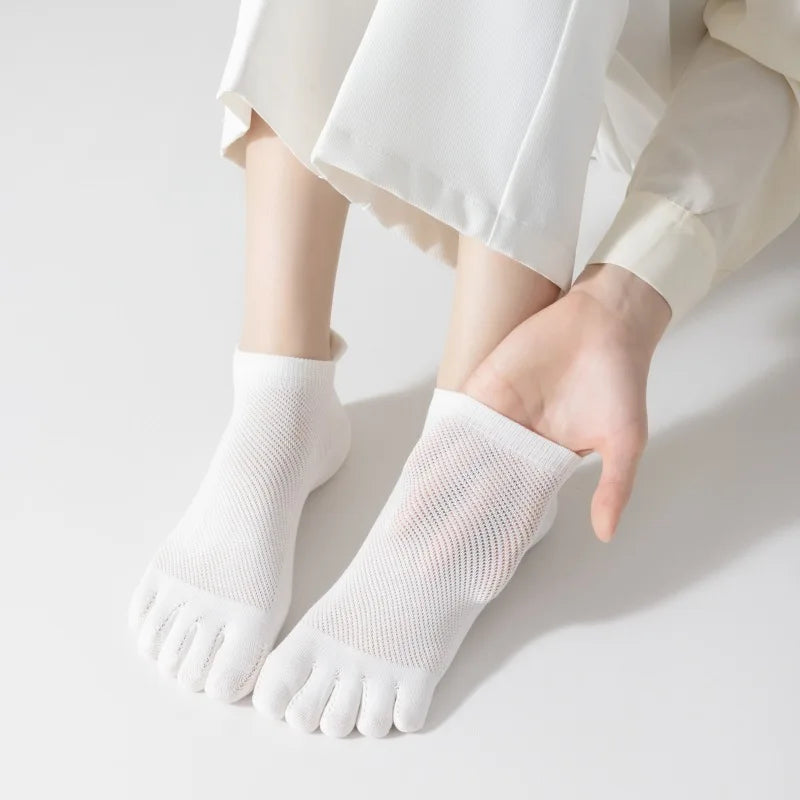 5 Pairs Summer Women Five Finger Socks 5 Pairs Candy Color Soft Cotton Breathable Mesh Split Toe Socks Girls Outdoor Sports Sock