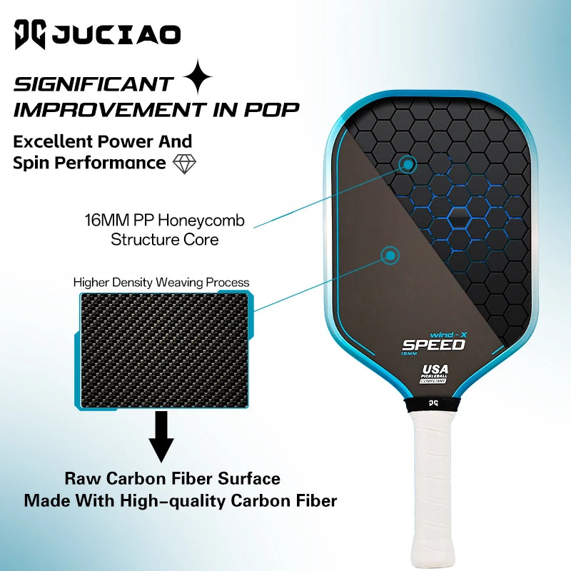 JUCiAO Gen3 Thermoformed T700 Raw Carbon Fiber Pickleball Paddle